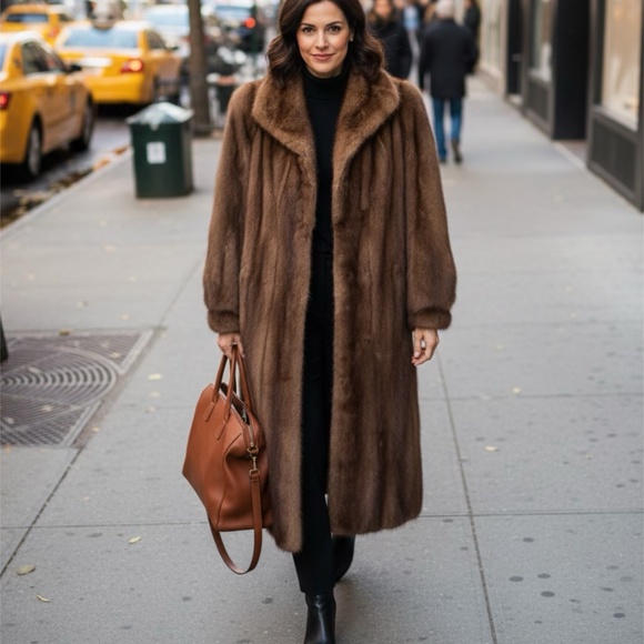 🌟 Vintage Full-Length Brown Mink Fur Coat - LaFlamme Fourrure Sz (M\L) + Bonus - Picture 1 of 16